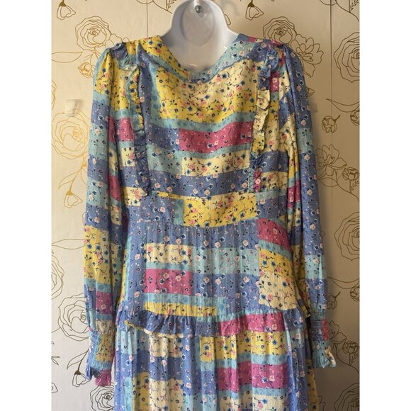 BTFL-Life Dress Size Medium Anthropologie Patchwork Pastel  Long Sleeve Midi - Picture 5 of 6